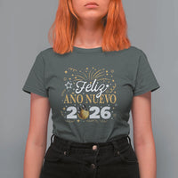 Spanish New Year 2026 T Shirt For Women Feliz Ano Nuevo NYE Party Faux Glitter Effect Printed - Wonder Print Shop