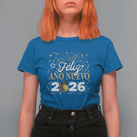 Spanish New Year 2026 T Shirt For Women Feliz Ano Nuevo NYE Party Faux Glitter Effect Printed - Wonder Print Shop