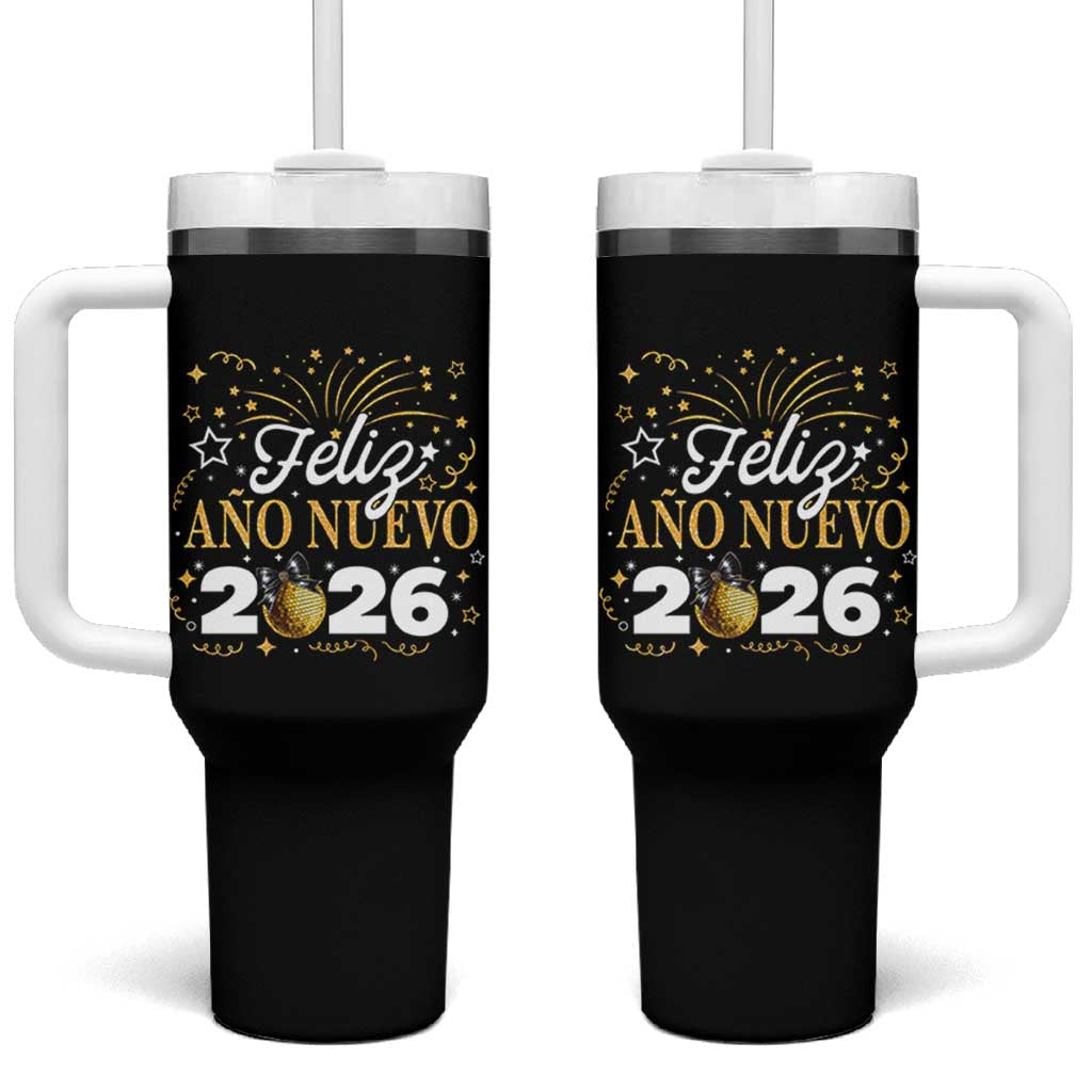 Spanish New Year 2026 Tumbler With Handle Feliz Ano Nuevo NYE Party Faux Glitter Effect Printed - Wonder Print Shop