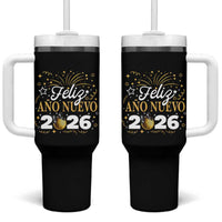 Spanish New Year 2026 Tumbler With Handle Feliz Ano Nuevo NYE Party Faux Glitter Effect Printed - Wonder Print Shop