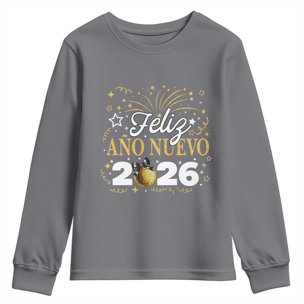 Spanish New Year 2026 Youth Sweatshirt Feliz Ano Nuevo NYE Party Faux Glitter Effect Printed - Wonder Print Shop