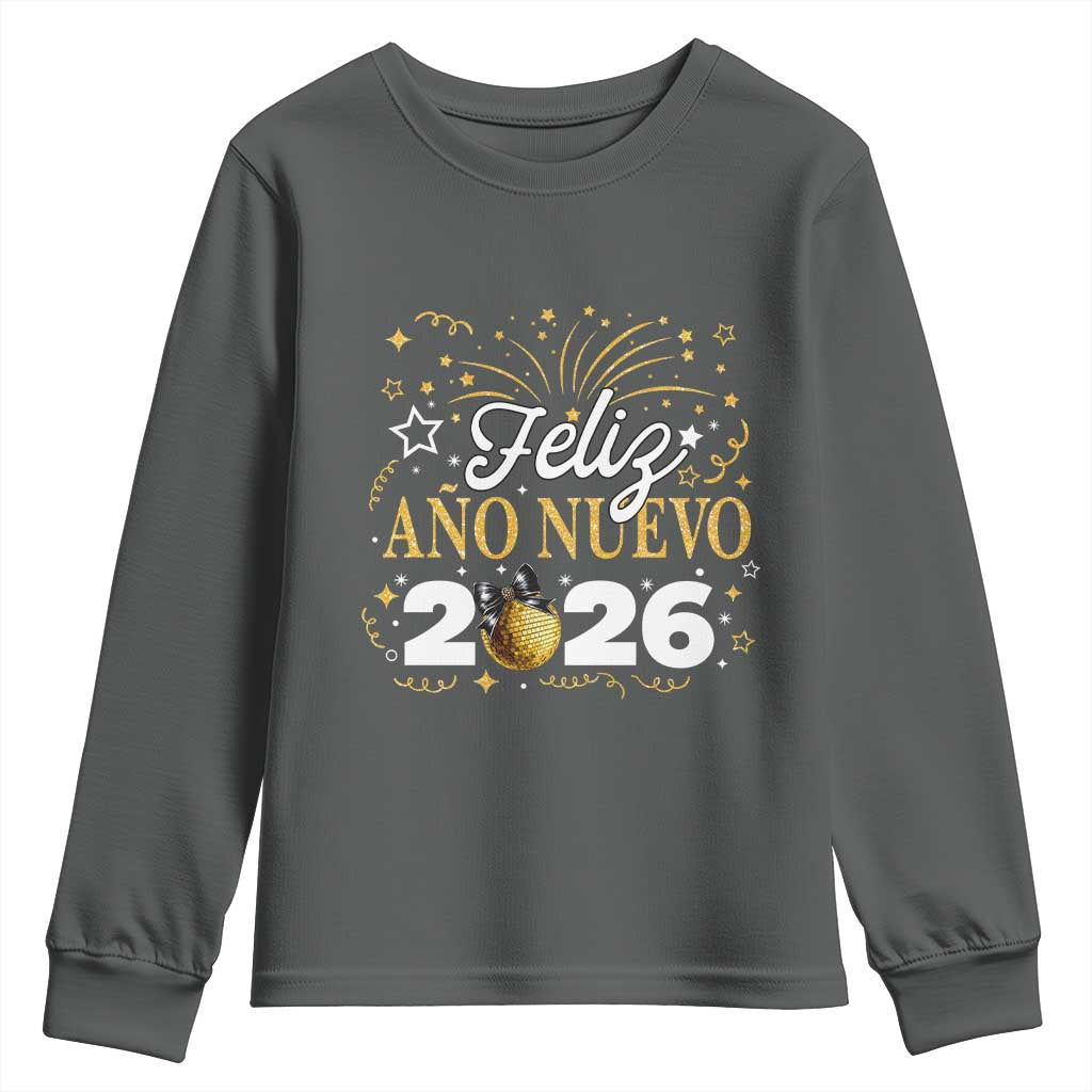 Spanish New Year 2026 Youth Sweatshirt Feliz Ano Nuevo NYE Party Faux Glitter Effect Printed - Wonder Print Shop