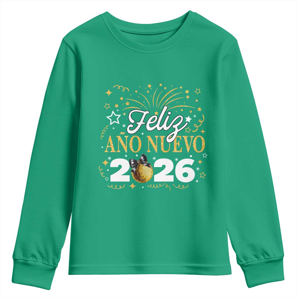 Spanish New Year 2026 Youth Sweatshirt Feliz Ano Nuevo NYE Party Faux Glitter Effect Printed - Wonder Print Shop