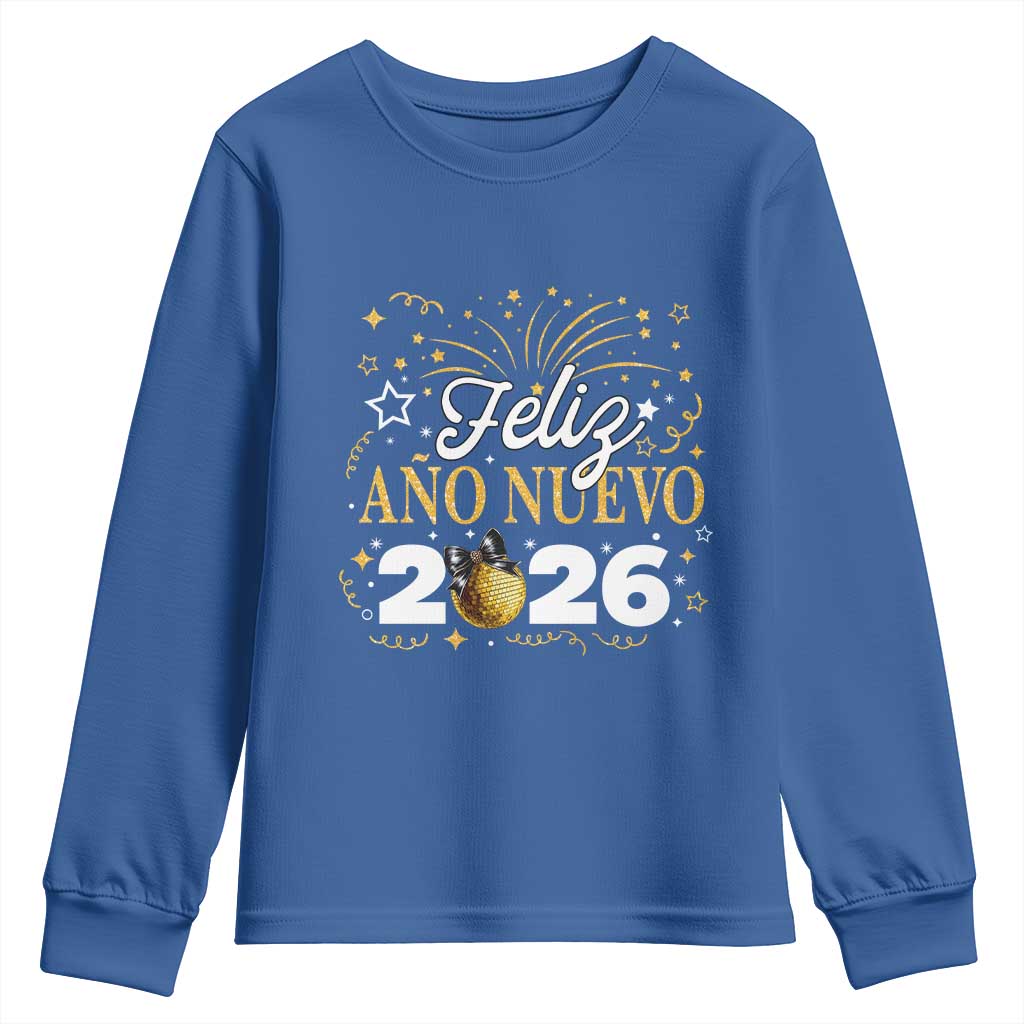 Spanish New Year 2026 Youth Sweatshirt Feliz Ano Nuevo NYE Party Faux Glitter Effect Printed - Wonder Print Shop