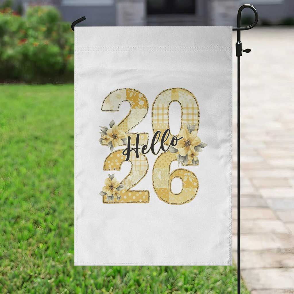 Hello New Year 2026 Vintage Floral Patchwork Quilt Garden Flag - Wonder Print Shop