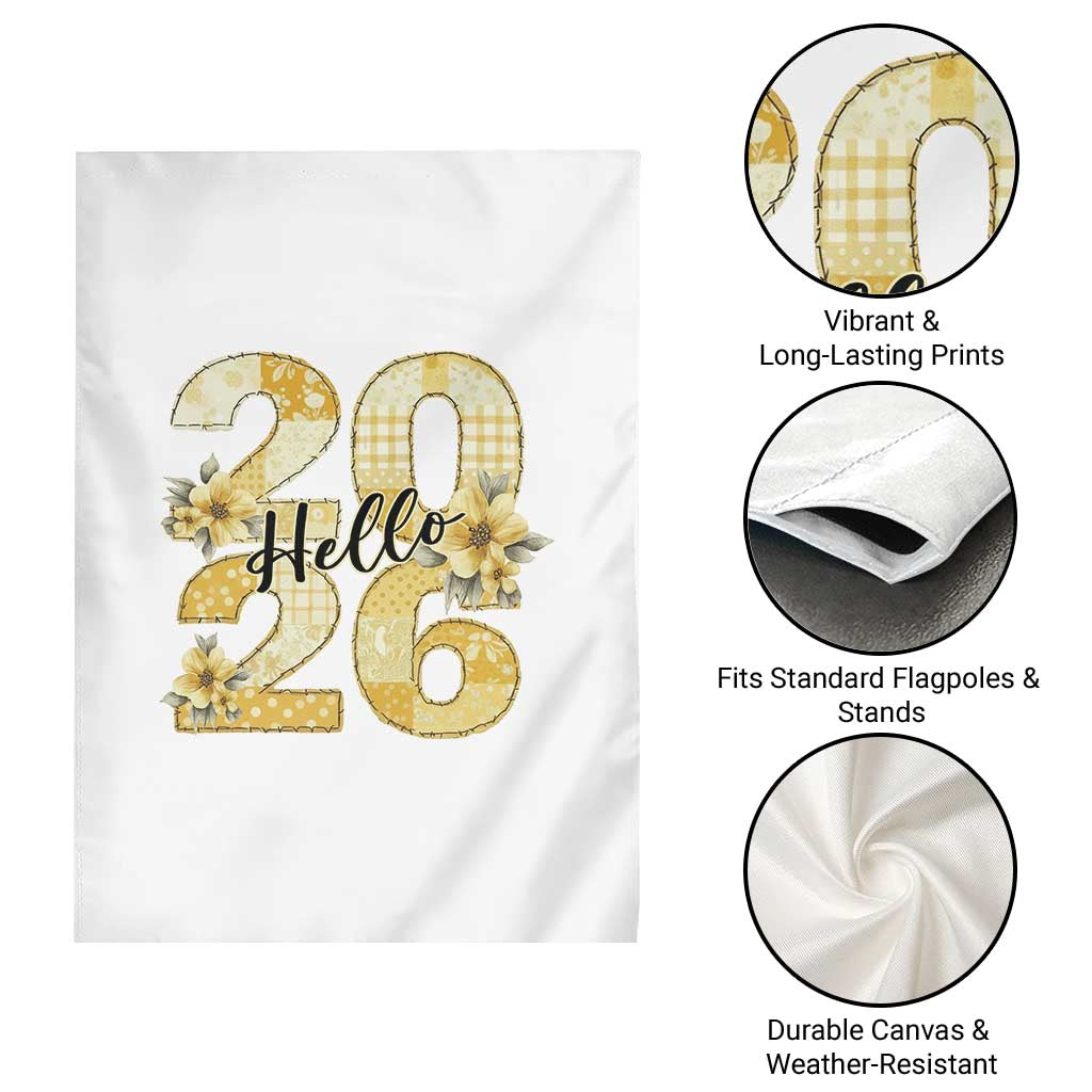 Hello New Year 2026 Vintage Floral Patchwork Quilt Garden Flag - Wonder Print Shop