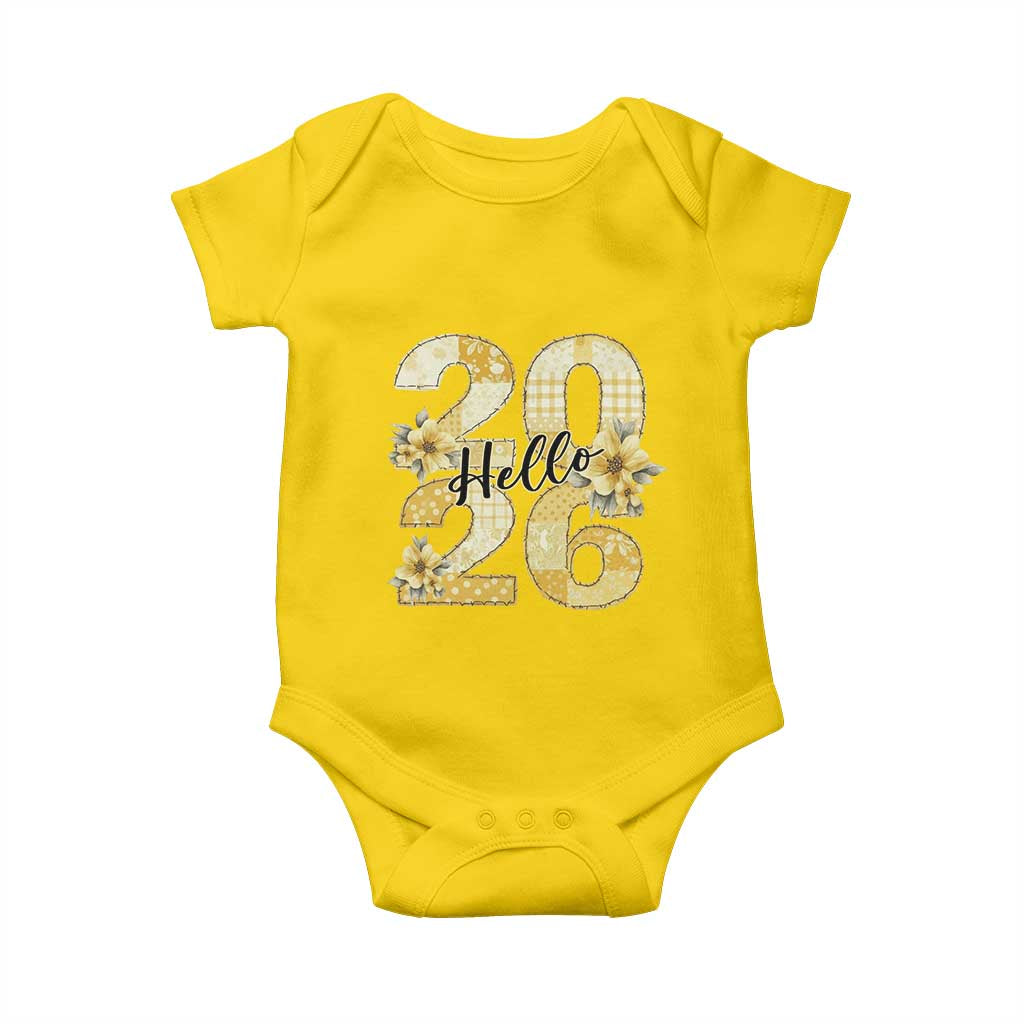 Hello New Year 2026 Vintage Floral Patchwork Quilt Baby Onesie - Wonder Print Shop
