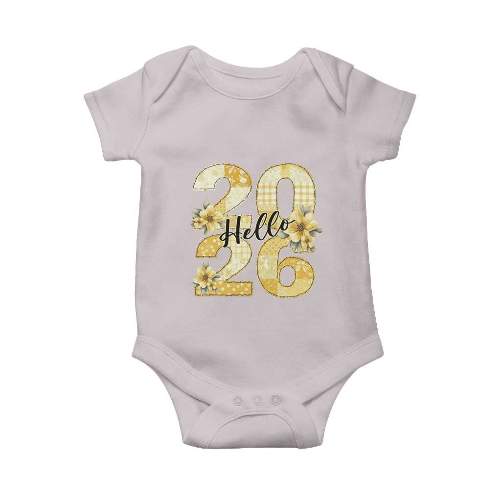 Hello New Year 2026 Vintage Floral Patchwork Quilt Baby Onesie - Wonder Print Shop