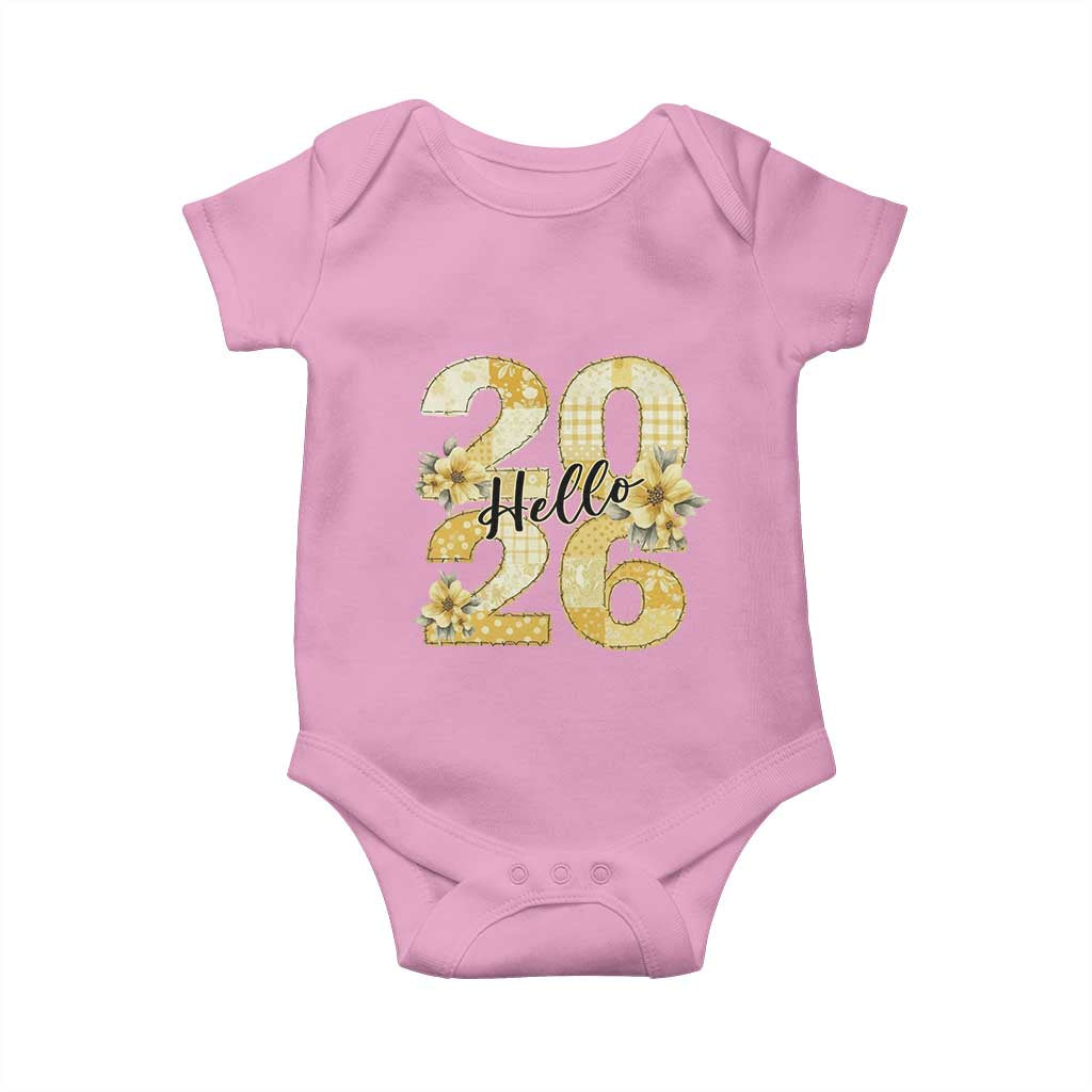 Hello New Year 2026 Vintage Floral Patchwork Quilt Baby Onesie - Wonder Print Shop