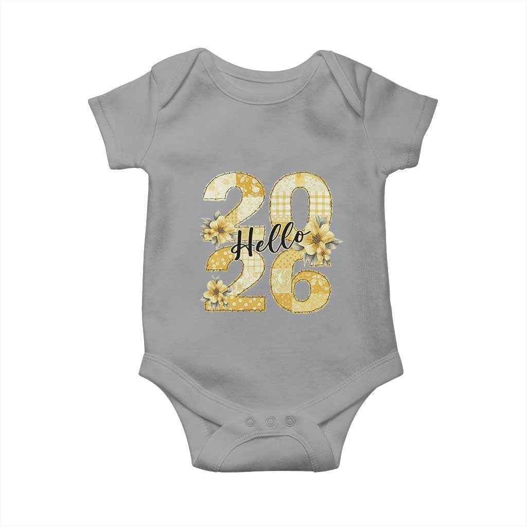 Hello New Year 2026 Vintage Floral Patchwork Quilt Baby Onesie - Wonder Print Shop