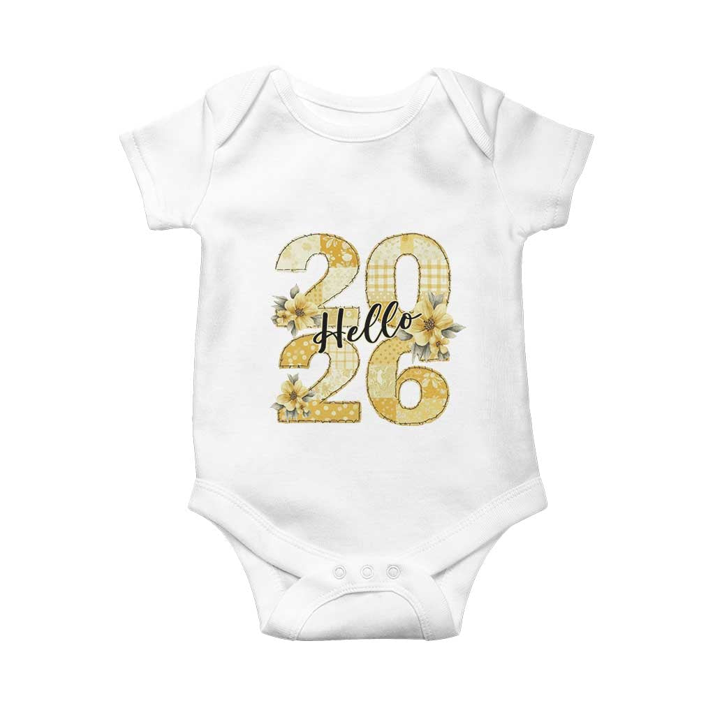 Hello New Year 2026 Vintage Floral Patchwork Quilt Baby Onesie - Wonder Print Shop