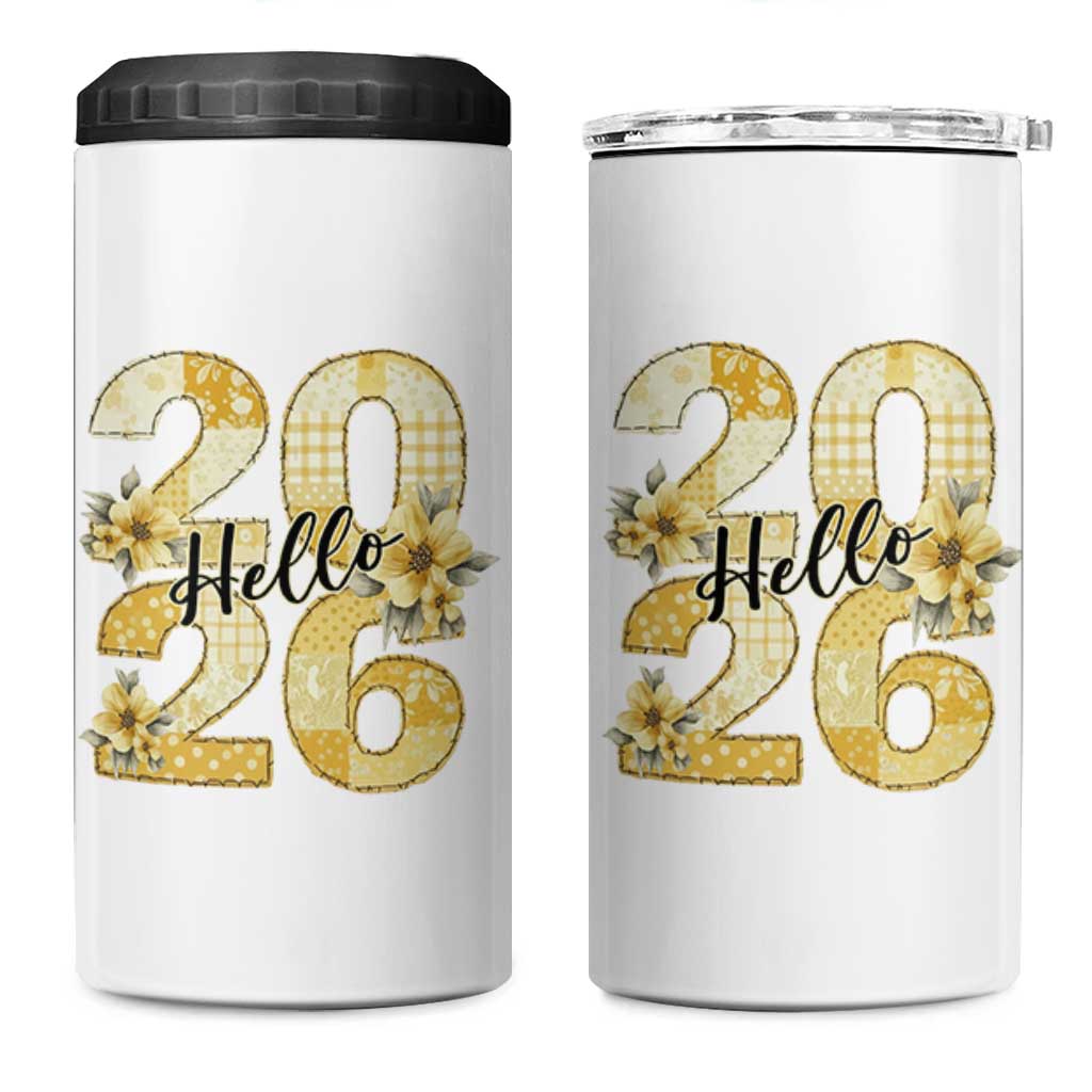 Hello New Year 2026 Vintage Floral Patchwork Quilt 4 in 1 Can Cooler Tumbler - Wonder Print Shop