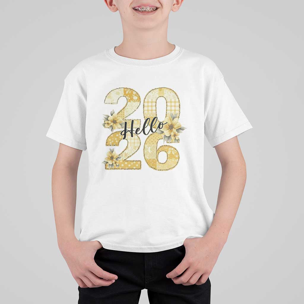 Hello New Year 2026 Vintage Floral Patchwork Quilt T Shirt For Kid - Wonder Print Shop