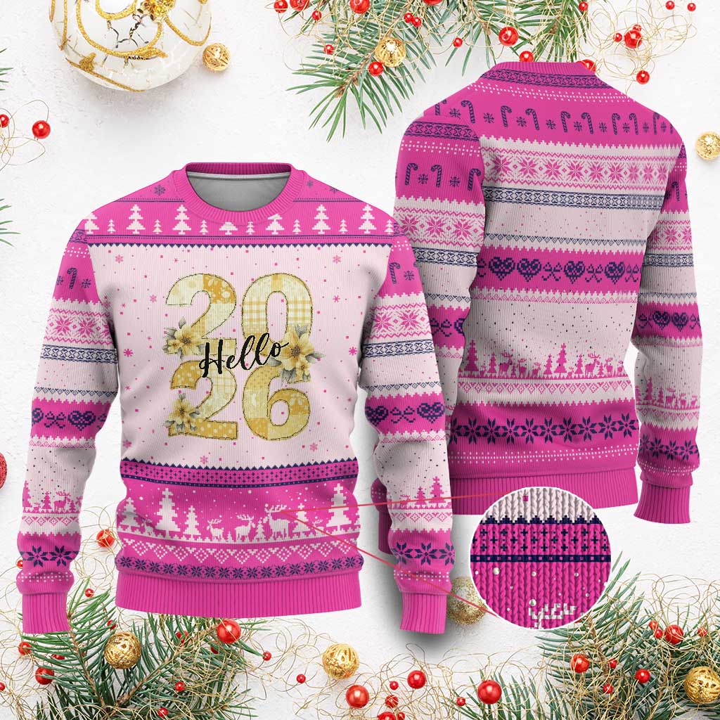Hello New Year 2026 Vintage Floral Patchwork Quilt Ugly Christmas Sweater - Wonder Print Shop