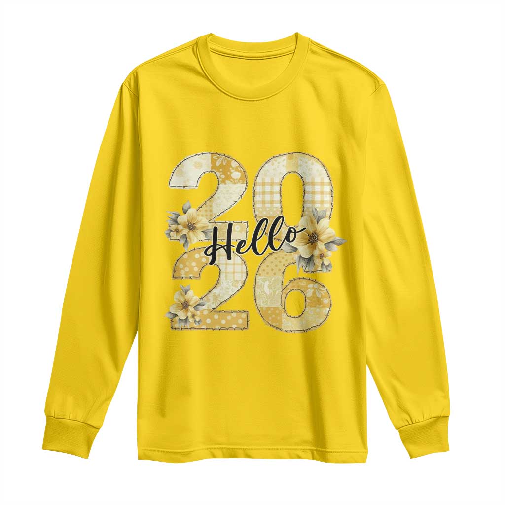 Hello New Year 2026 Vintage Floral Patchwork Quilt Long Sleeve Shirt - Wonder Print Shop