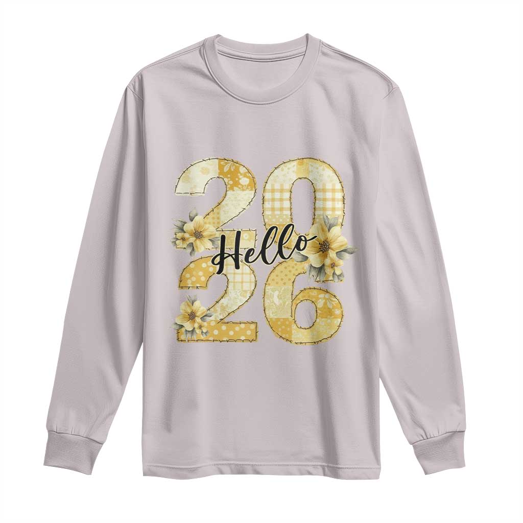 Hello New Year 2026 Vintage Floral Patchwork Quilt Long Sleeve Shirt - Wonder Print Shop