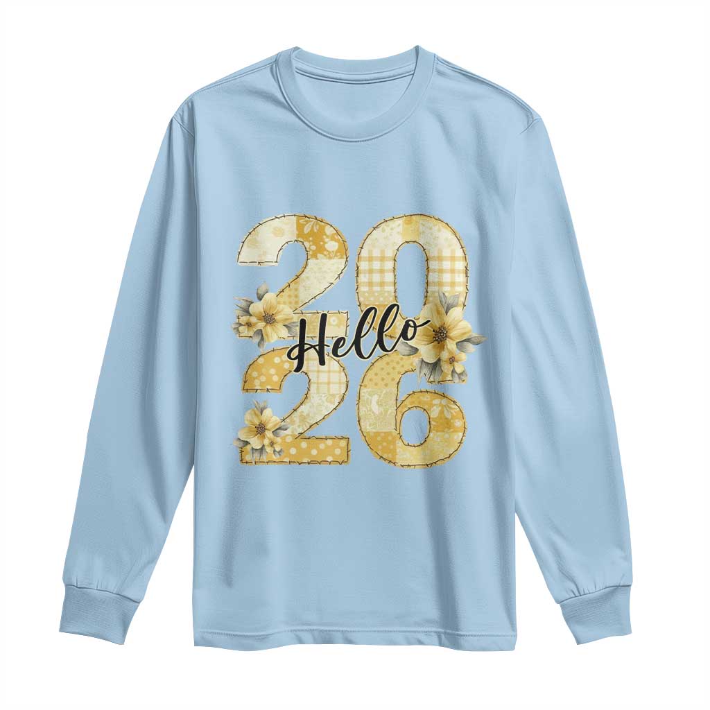 Hello New Year 2026 Vintage Floral Patchwork Quilt Long Sleeve Shirt - Wonder Print Shop