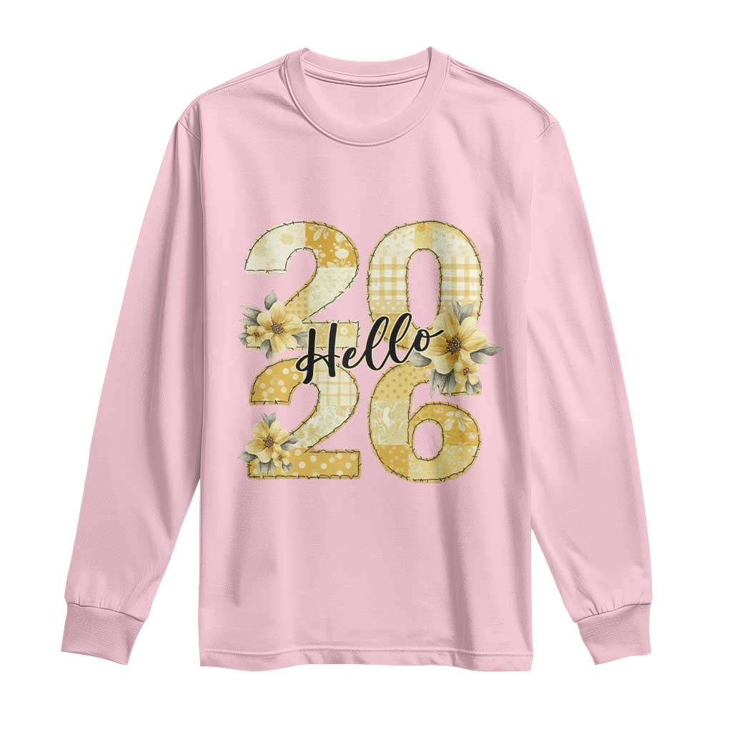Hello New Year 2026 Vintage Floral Patchwork Quilt Long Sleeve Shirt - Wonder Print Shop