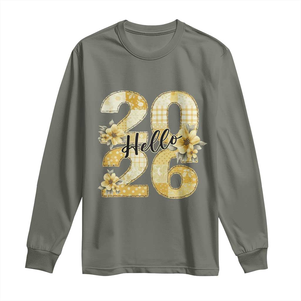 Hello New Year 2026 Vintage Floral Patchwork Quilt Long Sleeve Shirt - Wonder Print Shop
