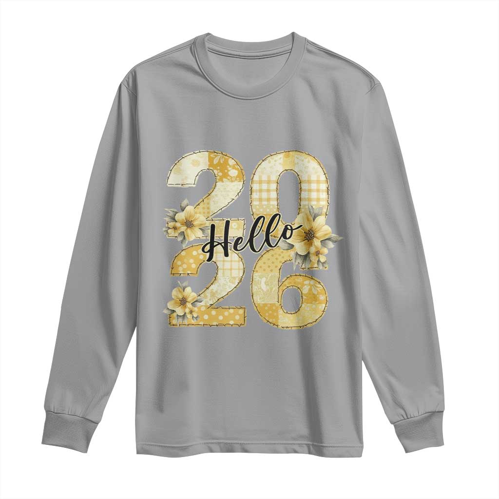 Hello New Year 2026 Vintage Floral Patchwork Quilt Long Sleeve Shirt - Wonder Print Shop