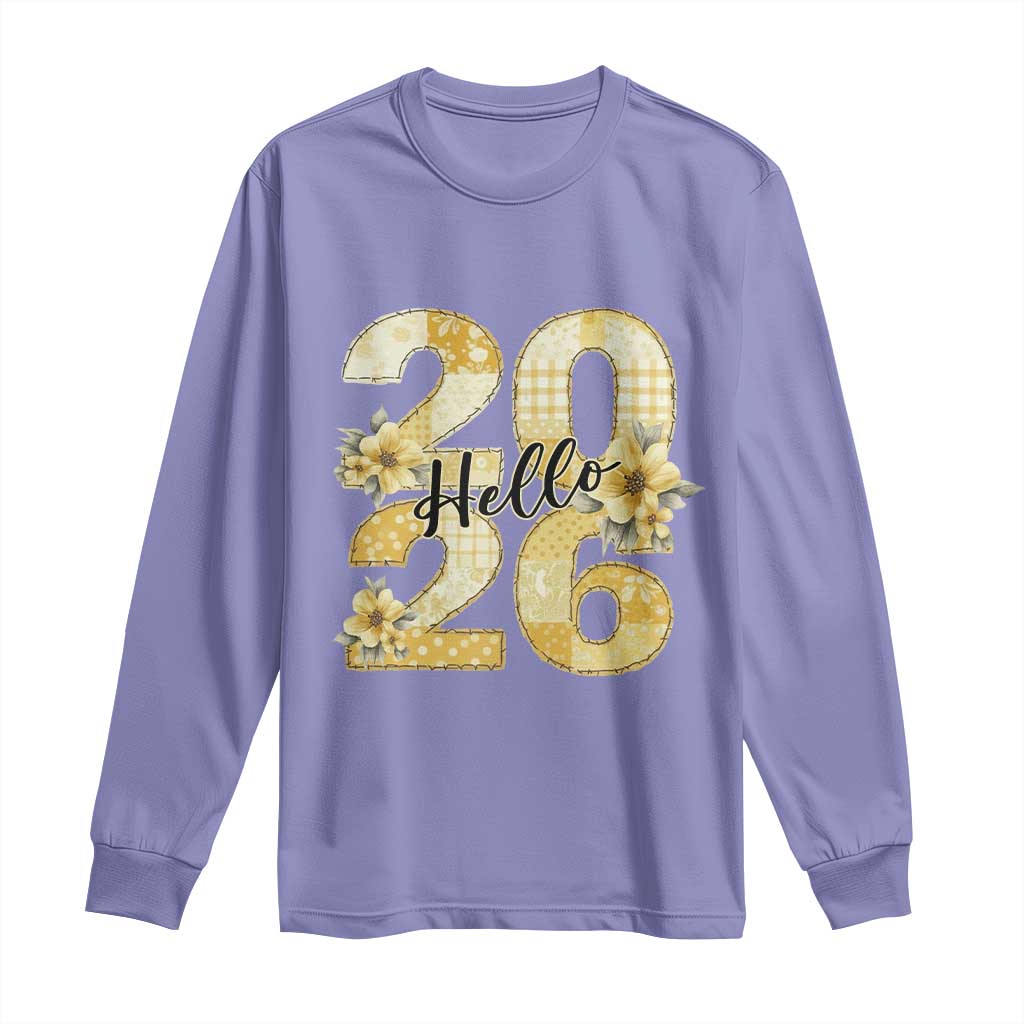 Hello New Year 2026 Vintage Floral Patchwork Quilt Long Sleeve Shirt - Wonder Print Shop