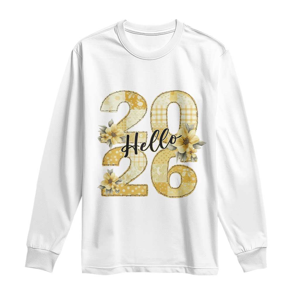 Hello New Year 2026 Vintage Floral Patchwork Quilt Long Sleeve Shirt - Wonder Print Shop