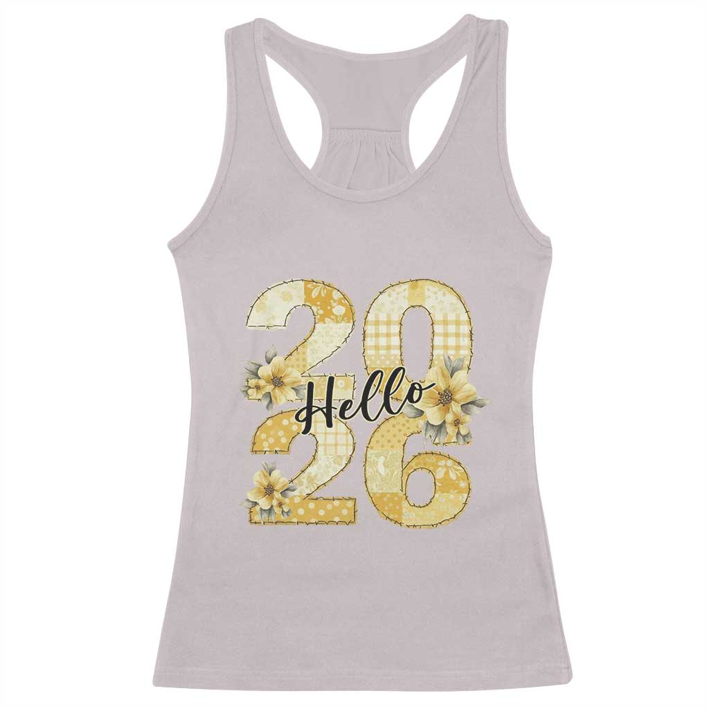 Hello New Year 2026 Vintage Floral Patchwork Quilt Racerback Tank Top - Wonder Print Shop