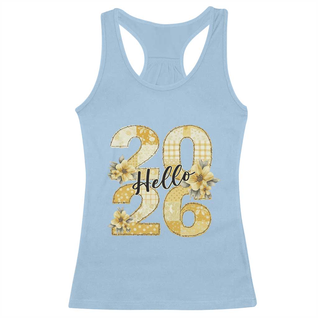 Hello New Year 2026 Vintage Floral Patchwork Quilt Racerback Tank Top - Wonder Print Shop