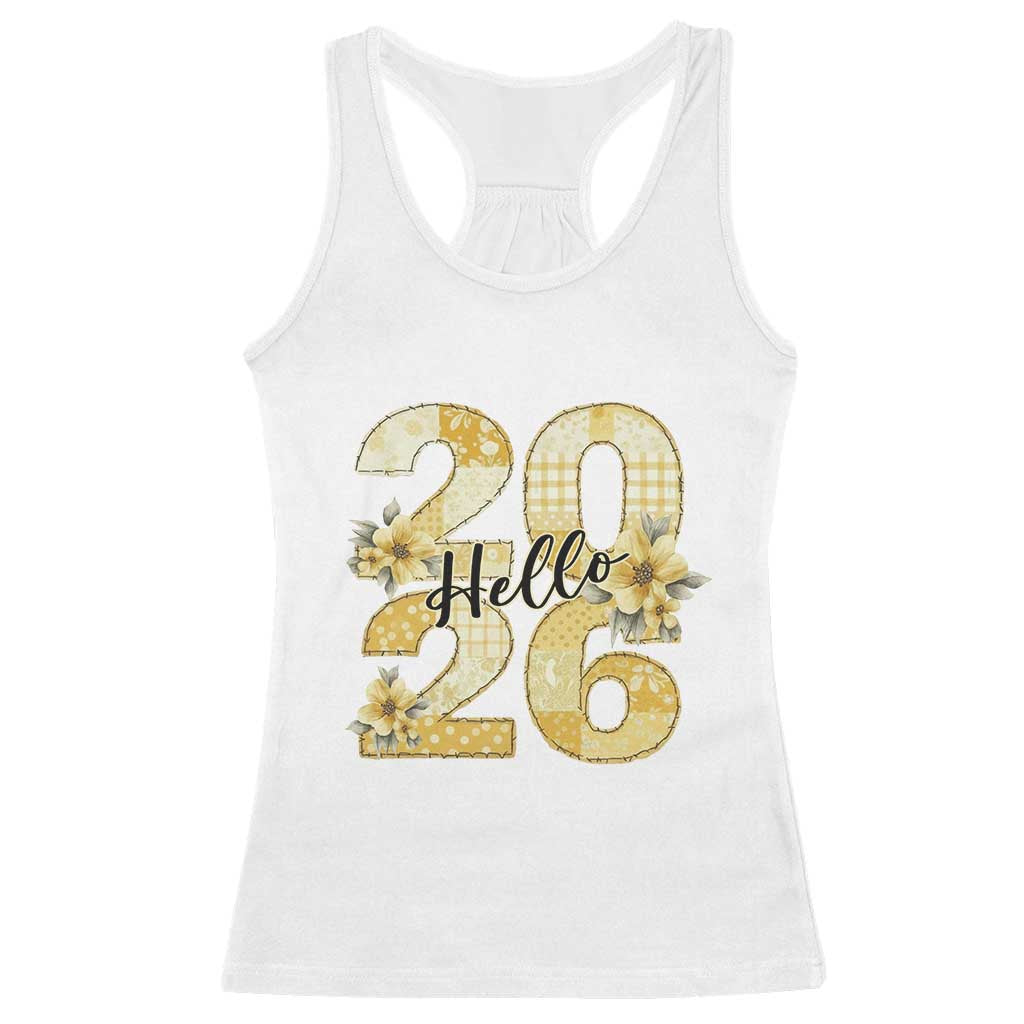 Hello New Year 2026 Vintage Floral Patchwork Quilt Racerback Tank Top - Wonder Print Shop