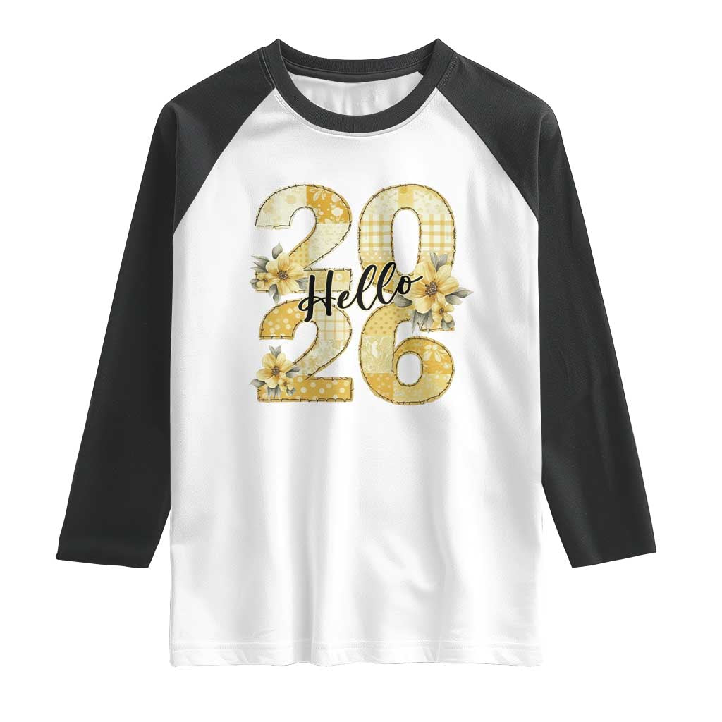 Hello New Year 2026 Vintage Floral Patchwork Quilt Raglan Shirt - Wonder Print Shop