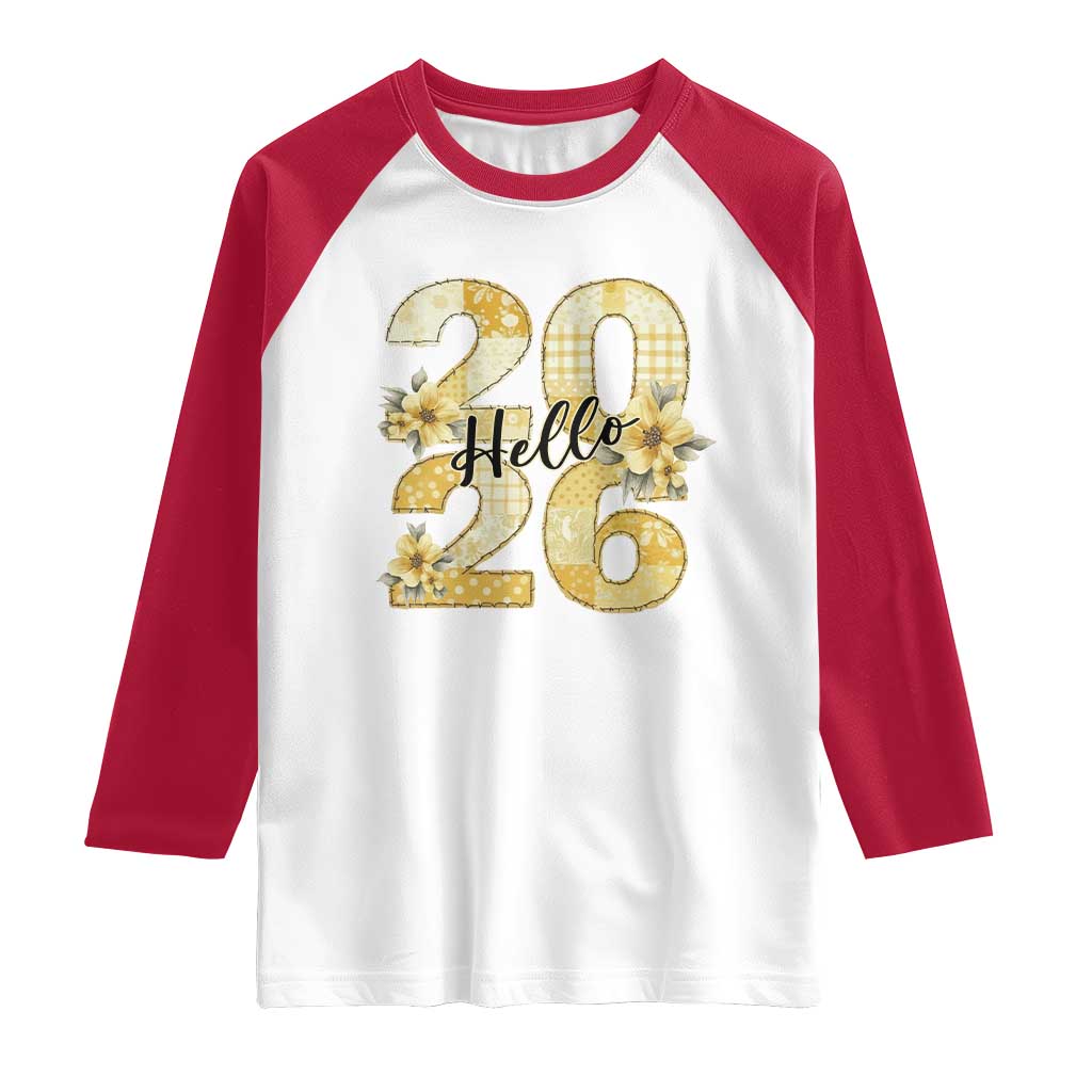 Hello New Year 2026 Vintage Floral Patchwork Quilt Raglan Shirt - Wonder Print Shop