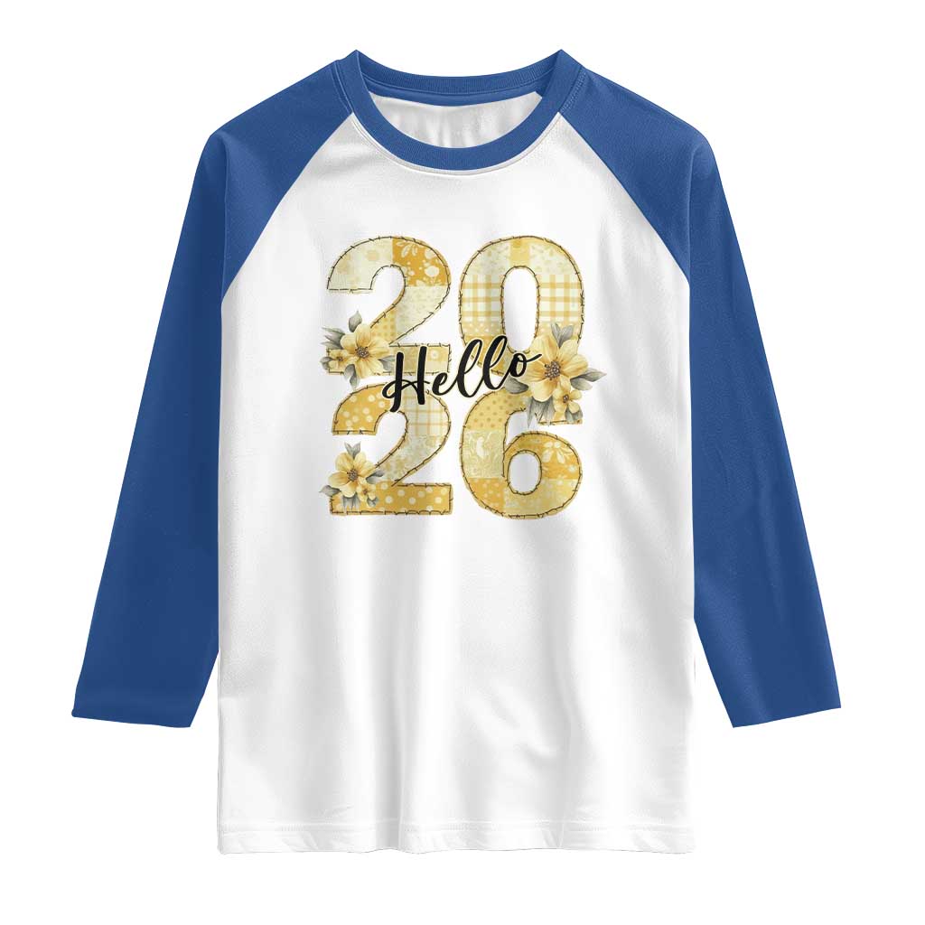 Hello New Year 2026 Vintage Floral Patchwork Quilt Raglan Shirt - Wonder Print Shop