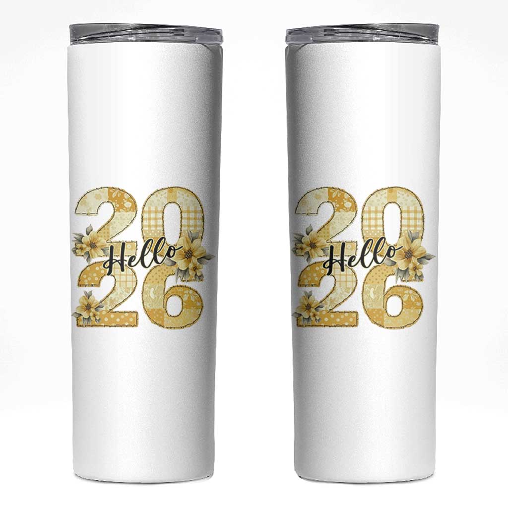Hello New Year 2026 Vintage Floral Patchwork Quilt Skinny Tumbler - Wonder Print Shop