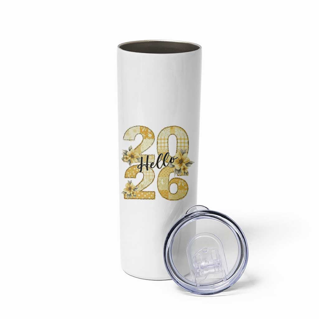 Hello New Year 2026 Vintage Floral Patchwork Quilt Skinny Tumbler - Wonder Print Shop