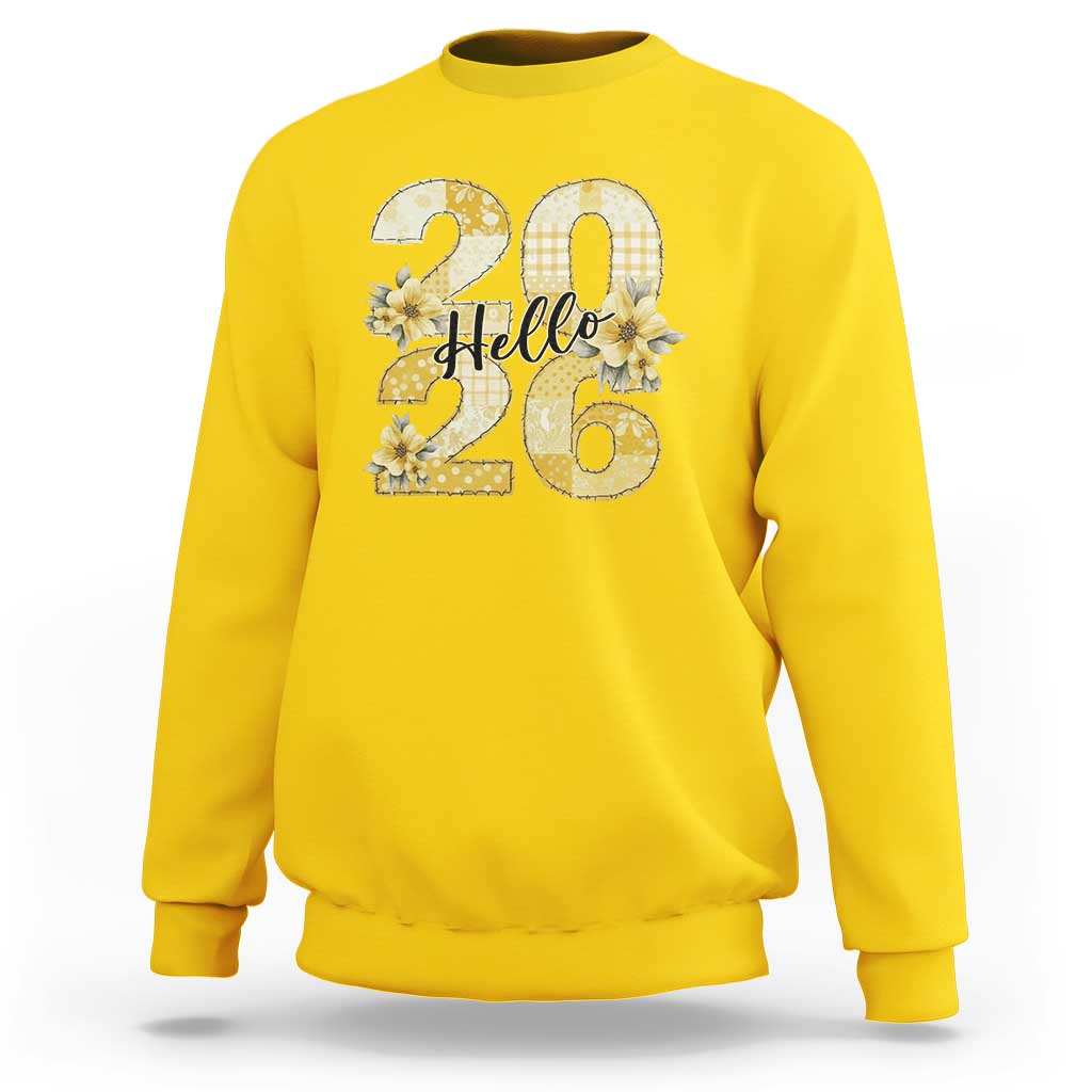 Hello New Year 2026 Vintage Floral Patchwork Quilt Sweatshirt - Wonder Print Shop
