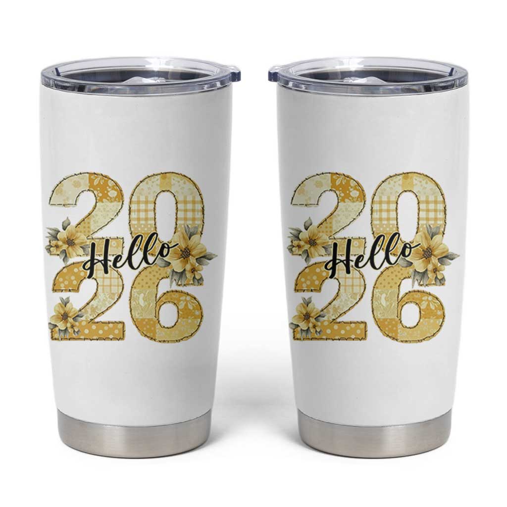 Hello New Year 2026 Vintage Floral Patchwork Quilt Tumbler Cup - Wonder Print Shop