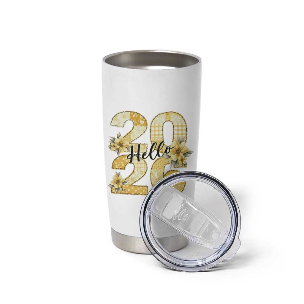 Hello New Year 2026 Vintage Floral Patchwork Quilt Tumbler Cup - Wonder Print Shop
