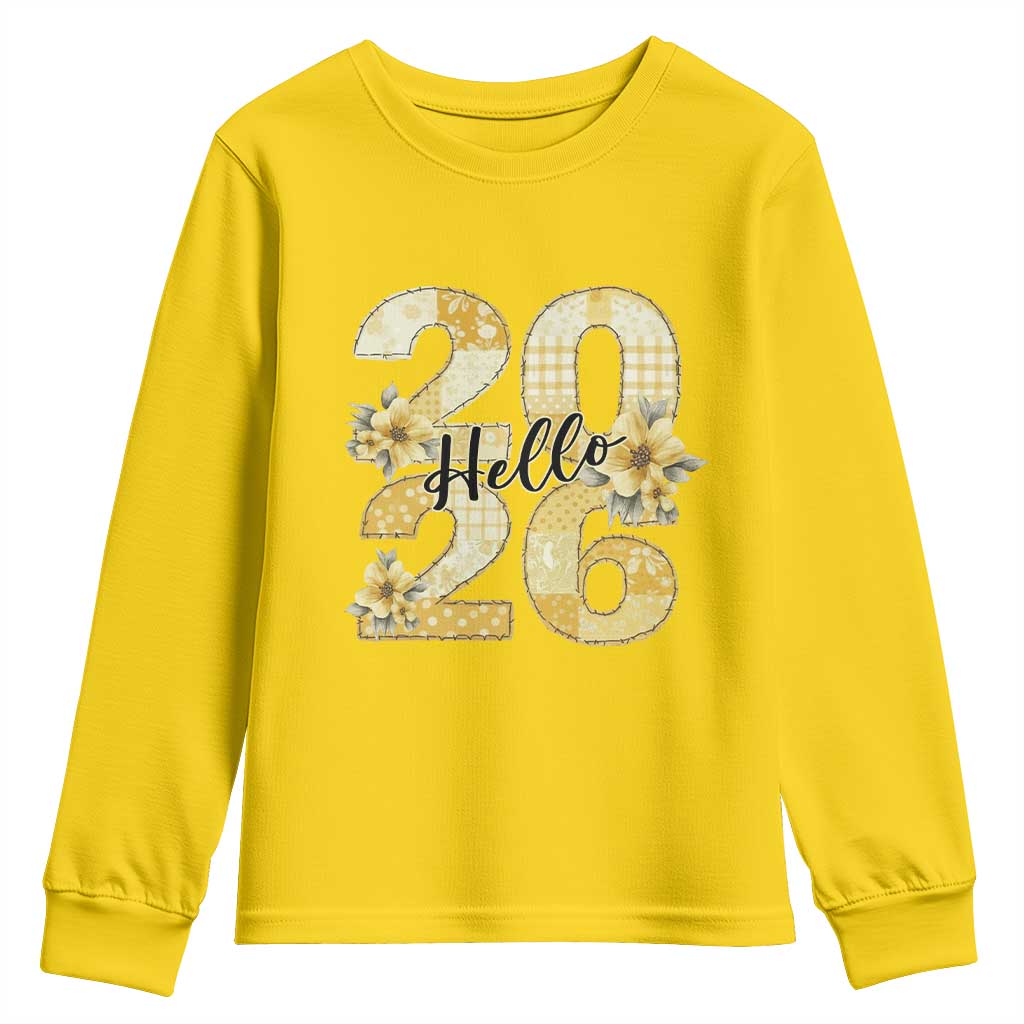 Hello New Year 2026 Vintage Floral Patchwork Quilt Youth Sweatshirt - Wonder Print Shop