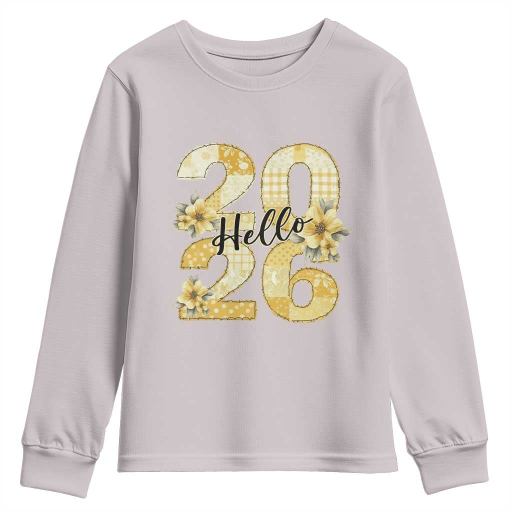 Hello New Year 2026 Vintage Floral Patchwork Quilt Youth Sweatshirt - Wonder Print Shop