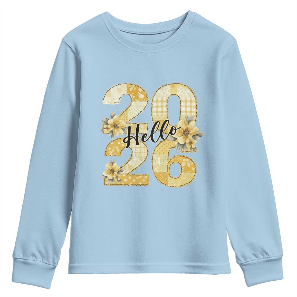 Hello New Year 2026 Vintage Floral Patchwork Quilt Youth Sweatshirt - Wonder Print Shop