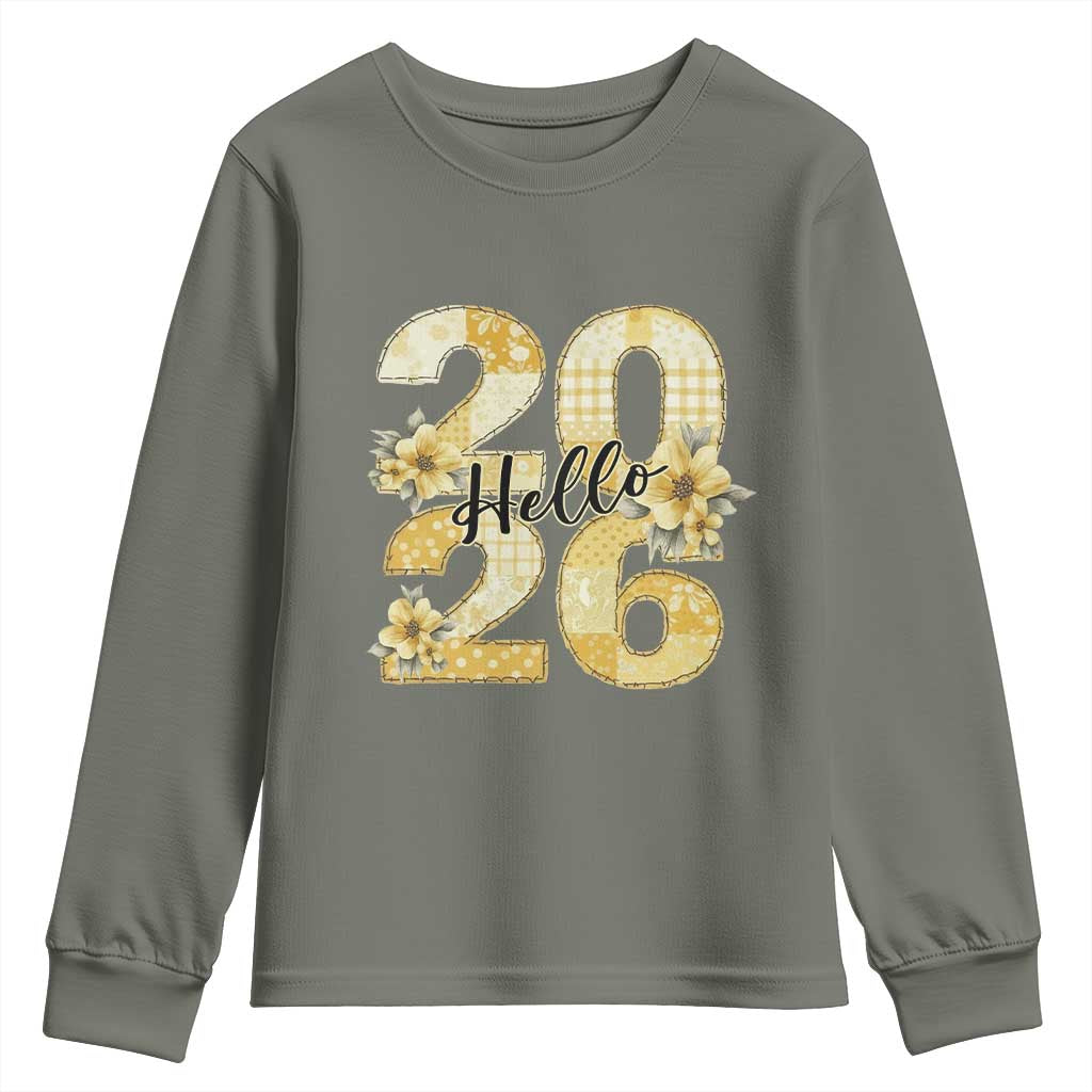 Hello New Year 2026 Vintage Floral Patchwork Quilt Youth Sweatshirt - Wonder Print Shop