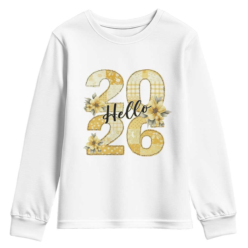 Hello New Year 2026 Vintage Floral Patchwork Quilt Youth Sweatshirt - Wonder Print Shop