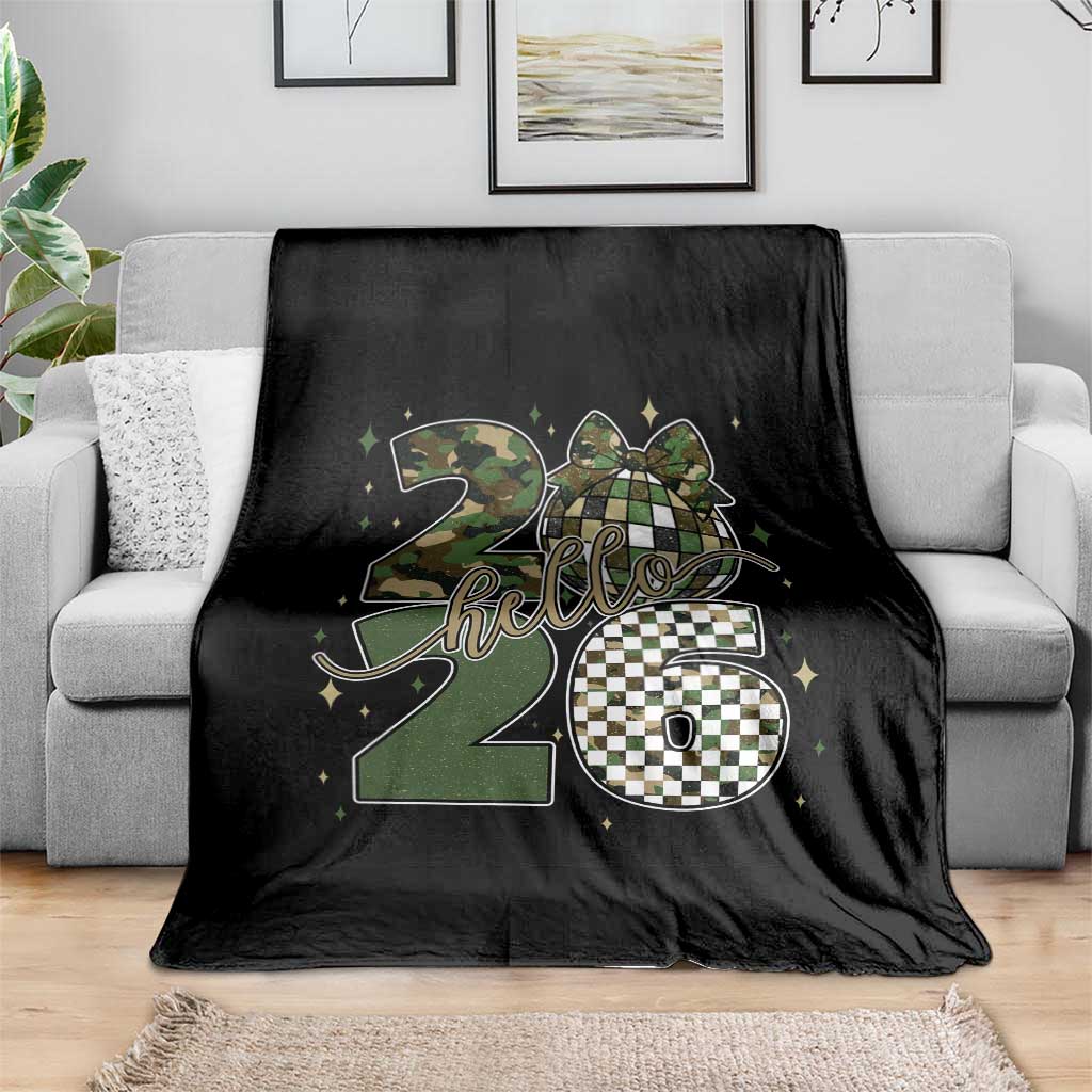 Camo Happy New Year Party 2026 Throw Blanket Camouflage Disco Ball - Wonder Print Shop