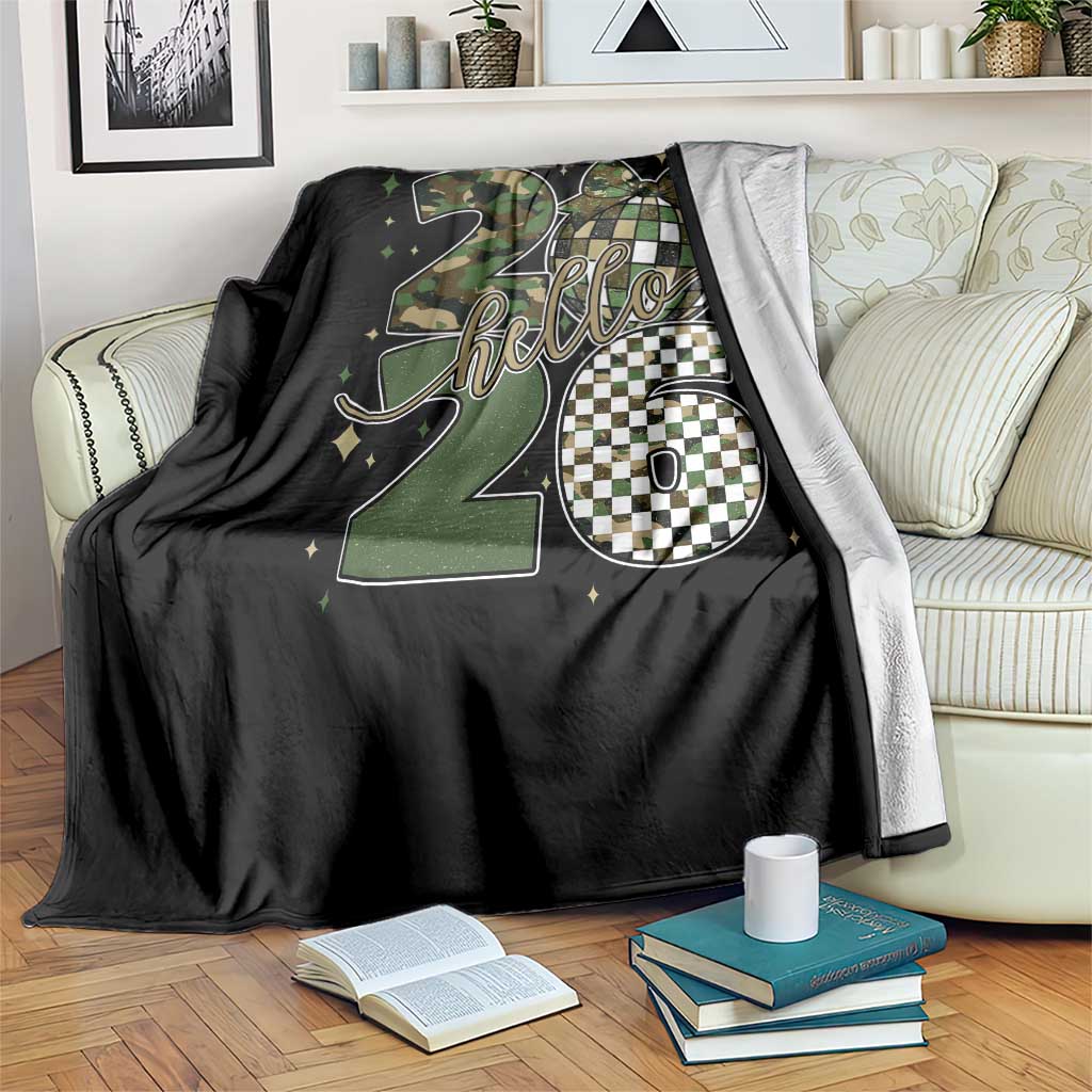 Camo Happy New Year Party 2026 Throw Blanket Camouflage Disco Ball - Wonder Print Shop
