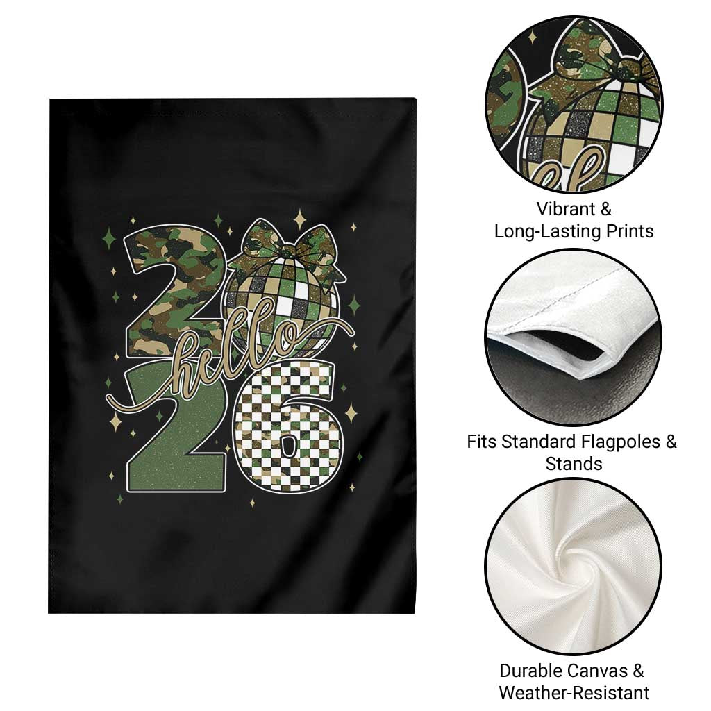Camo Happy New Year Party 2026 Garden Flag Camouflage Disco Ball - Wonder Print Shop