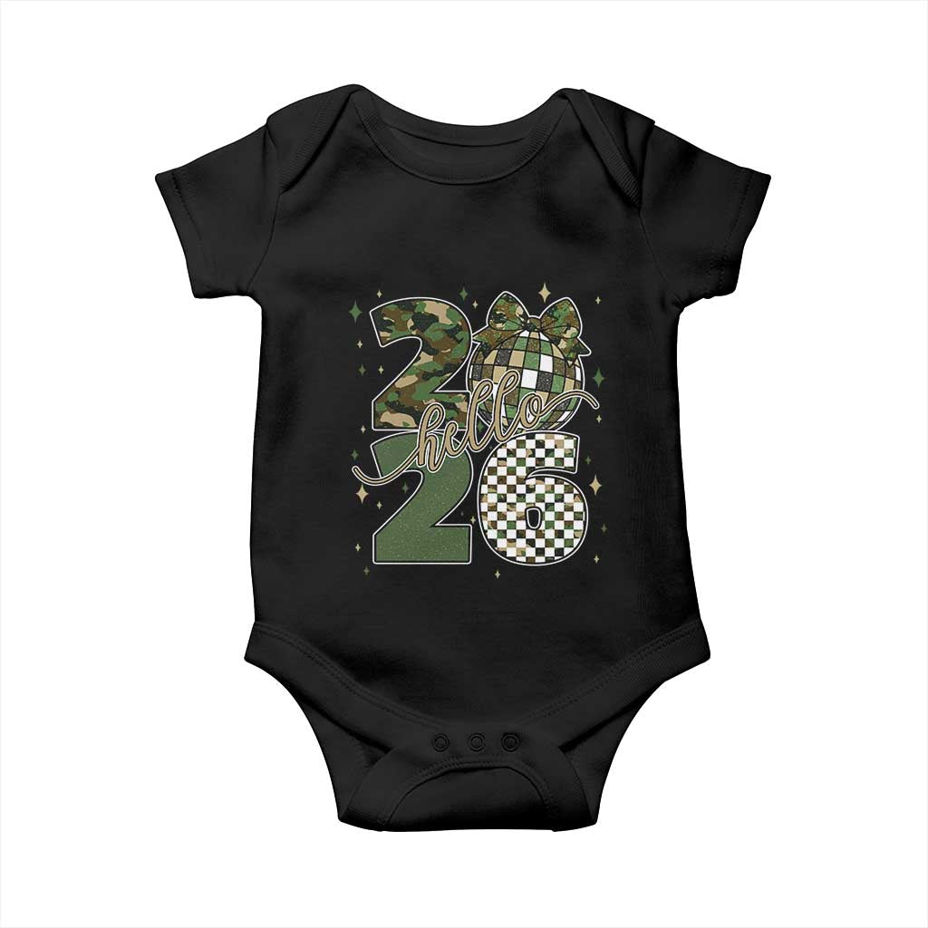 Camo Happy New Year Party 2026 Baby Onesie Camouflage Disco Ball - Wonder Print Shop