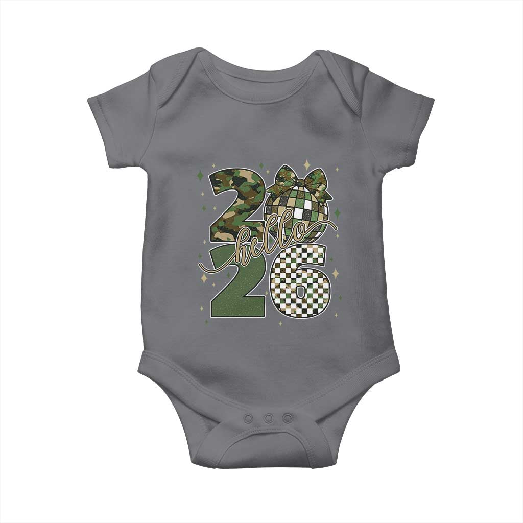Camo Happy New Year Party 2026 Baby Onesie Camouflage Disco Ball - Wonder Print Shop