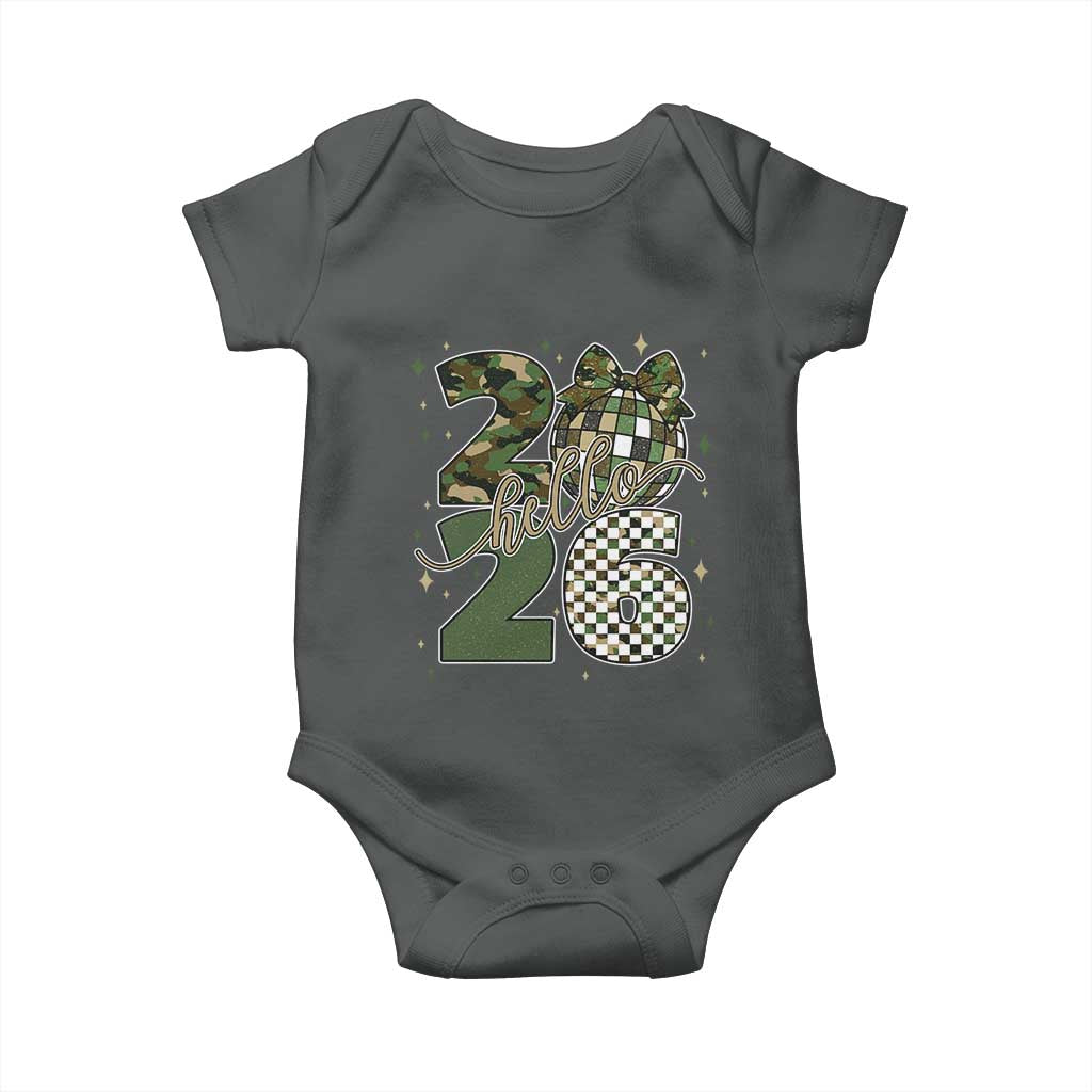 Camo Happy New Year Party 2026 Baby Onesie Camouflage Disco Ball - Wonder Print Shop