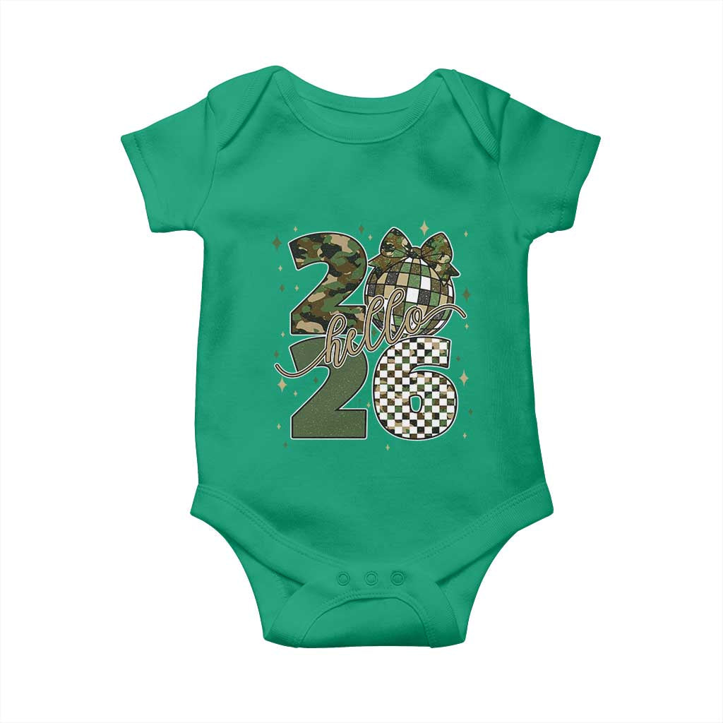 Camo Happy New Year Party 2026 Baby Onesie Camouflage Disco Ball - Wonder Print Shop