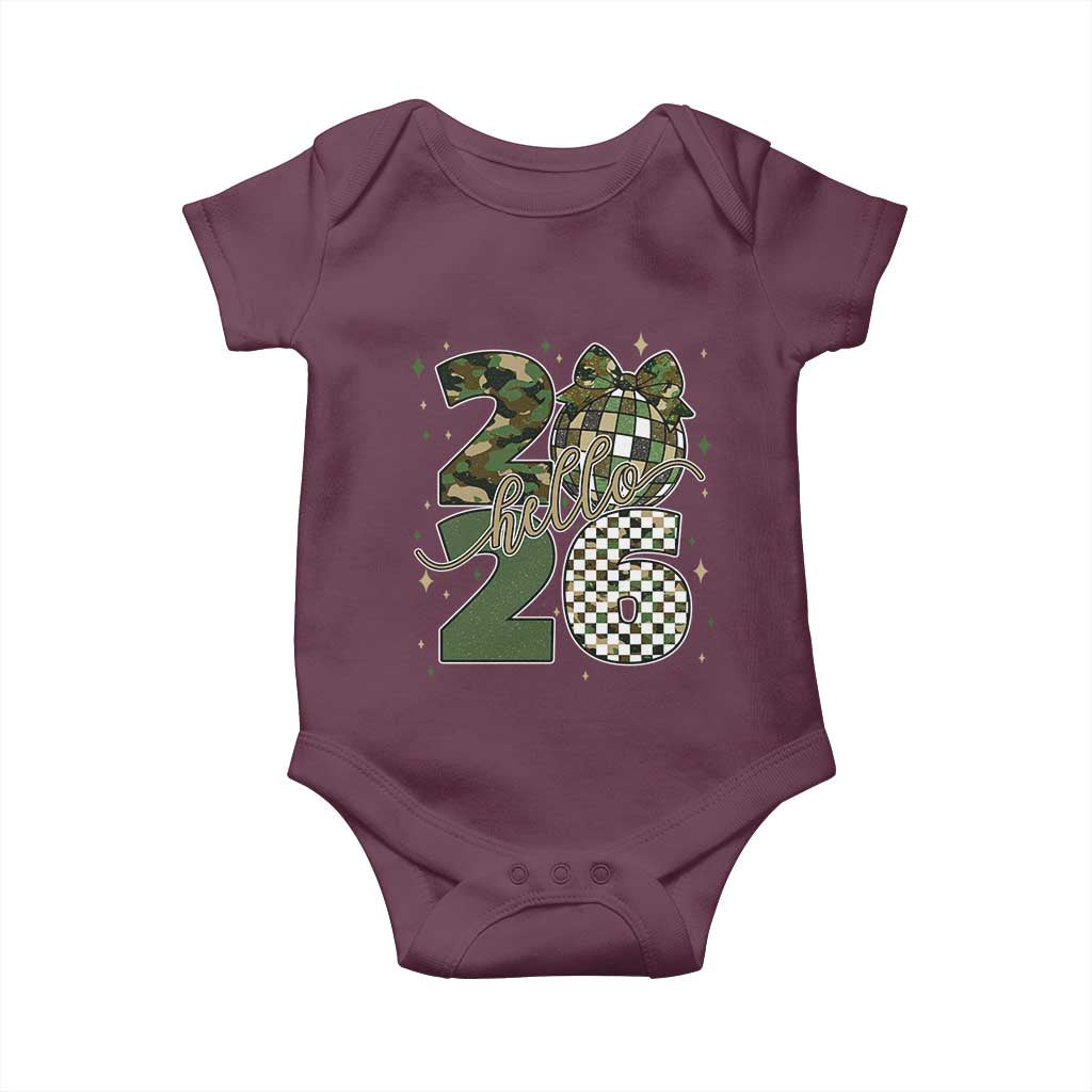 Camo Happy New Year Party 2026 Baby Onesie Camouflage Disco Ball - Wonder Print Shop